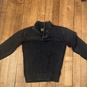 Buckle Black Ribbed Half-Zip Pullover Sweater